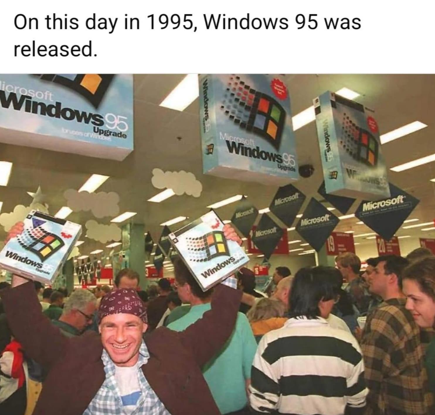 microsoft windows launch - On this day in 1995, Windows 95 was released. icrosoft Windows 95 brusers ofWTON Upgrade Windows Fee Microsoft Windows 95 Upgrade Windows5 Windows pgrade Microsoft Microsoft Microsoft Microsoft H Windows Microsot